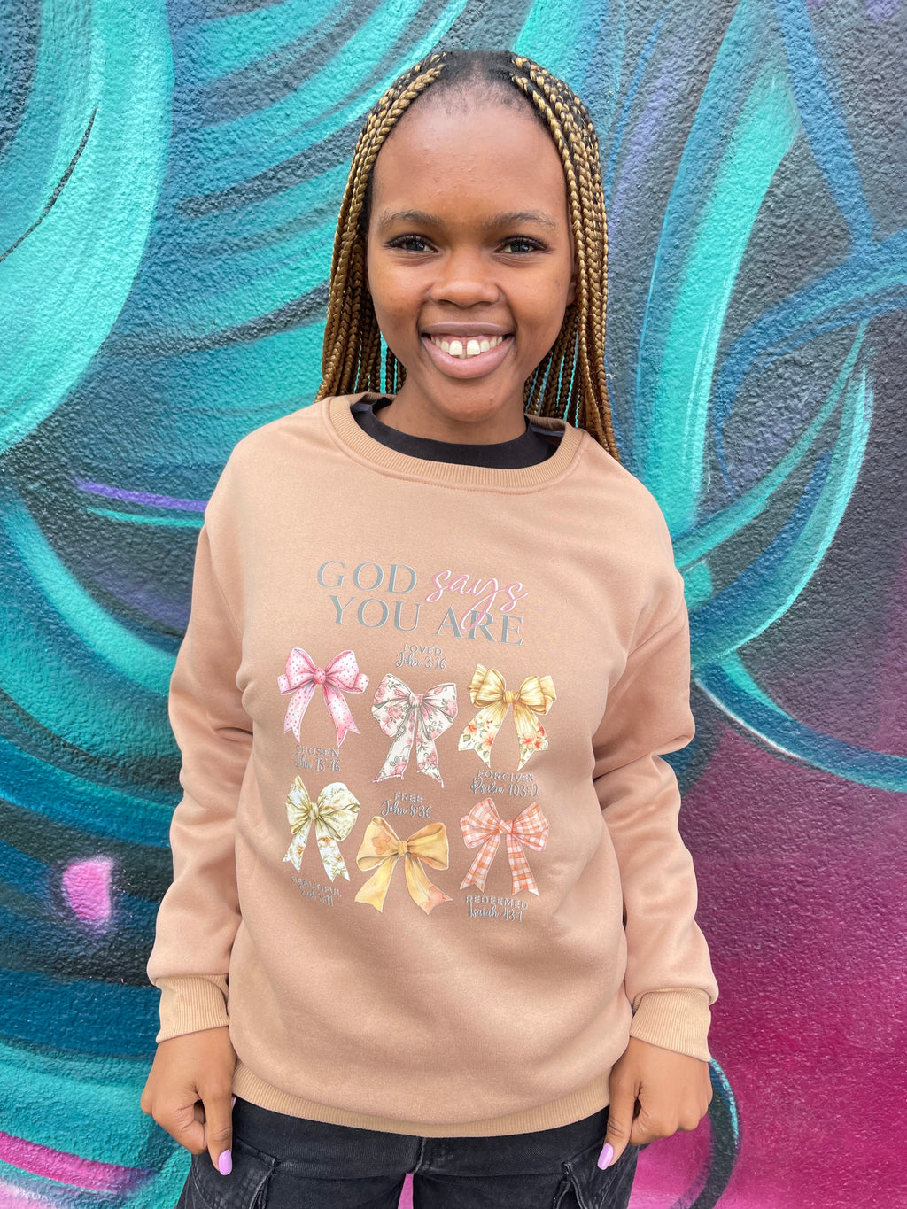 Beige Pullover “God Says You Are”