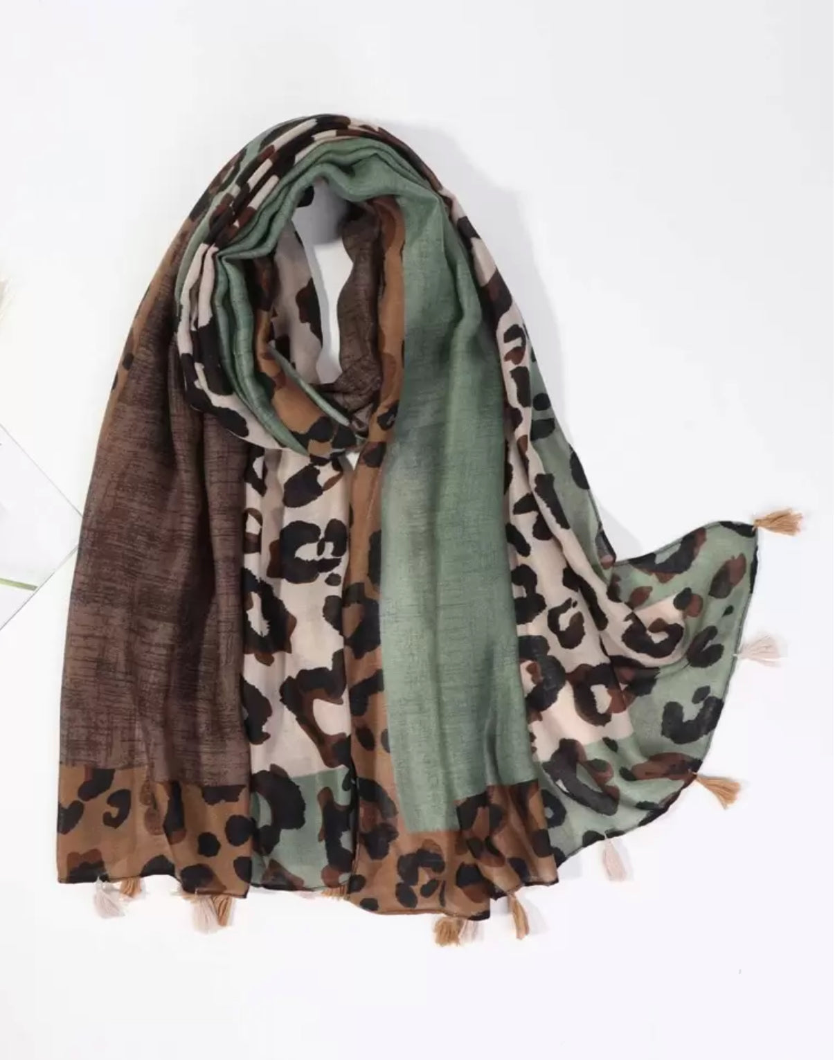 Leopard and Green Scarf