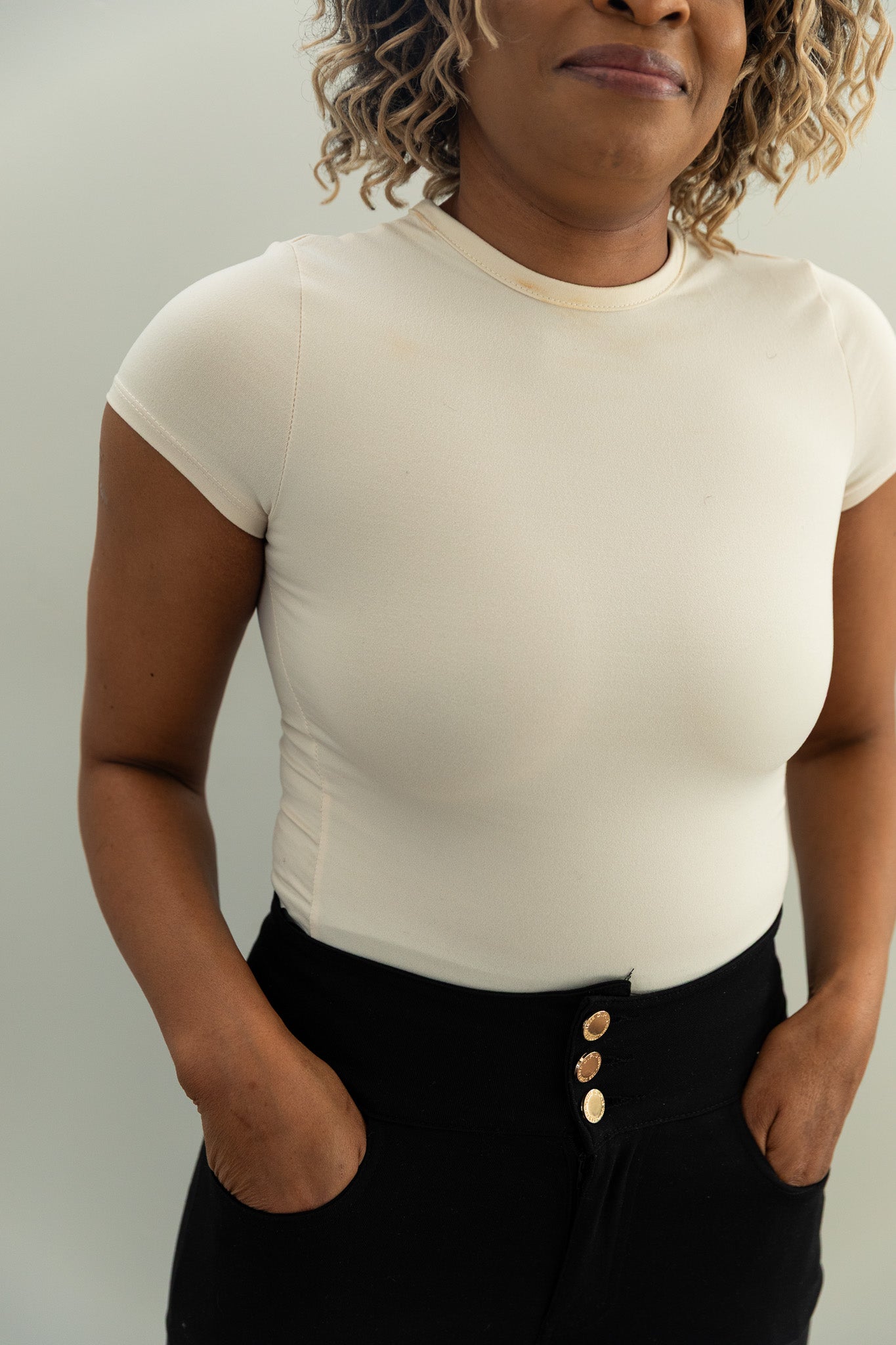 Beige Classic Short Sleeve Bodysuit – Solid Color Staple