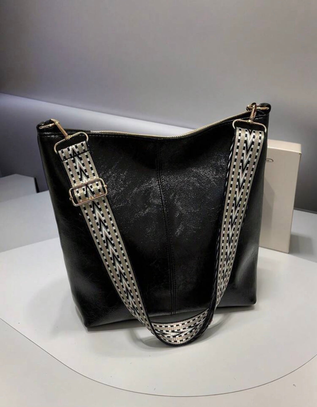 Black Boho Strap Slouch Tote Bag Set