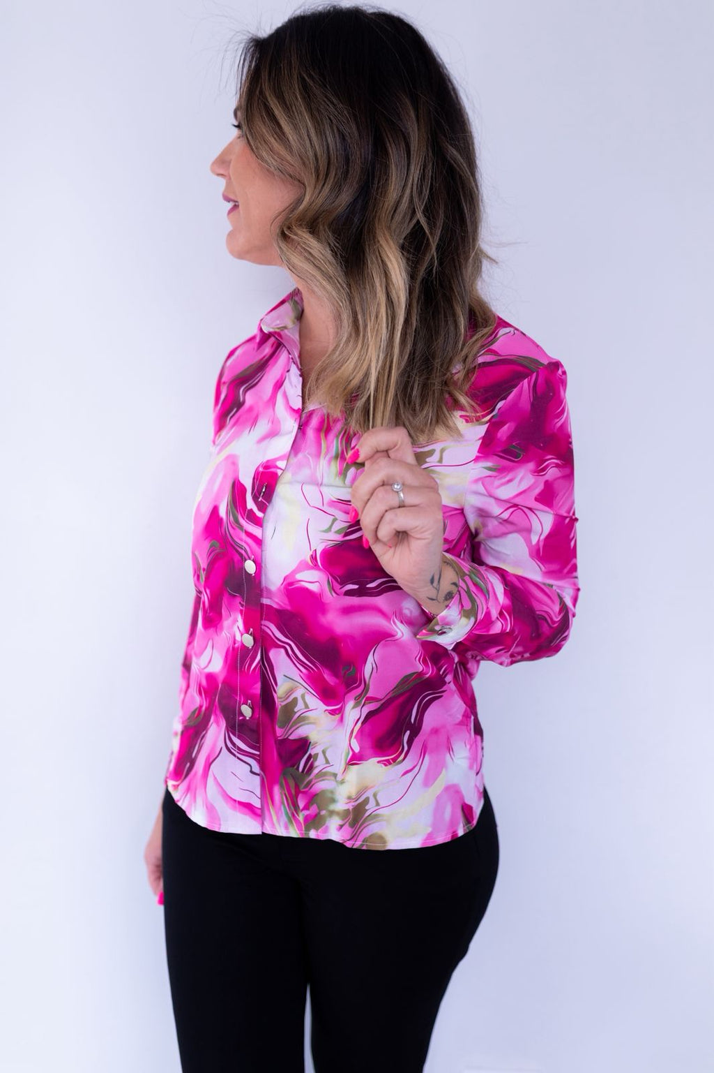 Pink Marble Long Sleeve Blouse