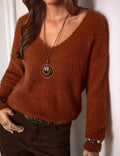 Burnt Orange Soft Knit V-Neck Pullover