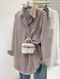 CURVE Brown and White Stripped Blouse