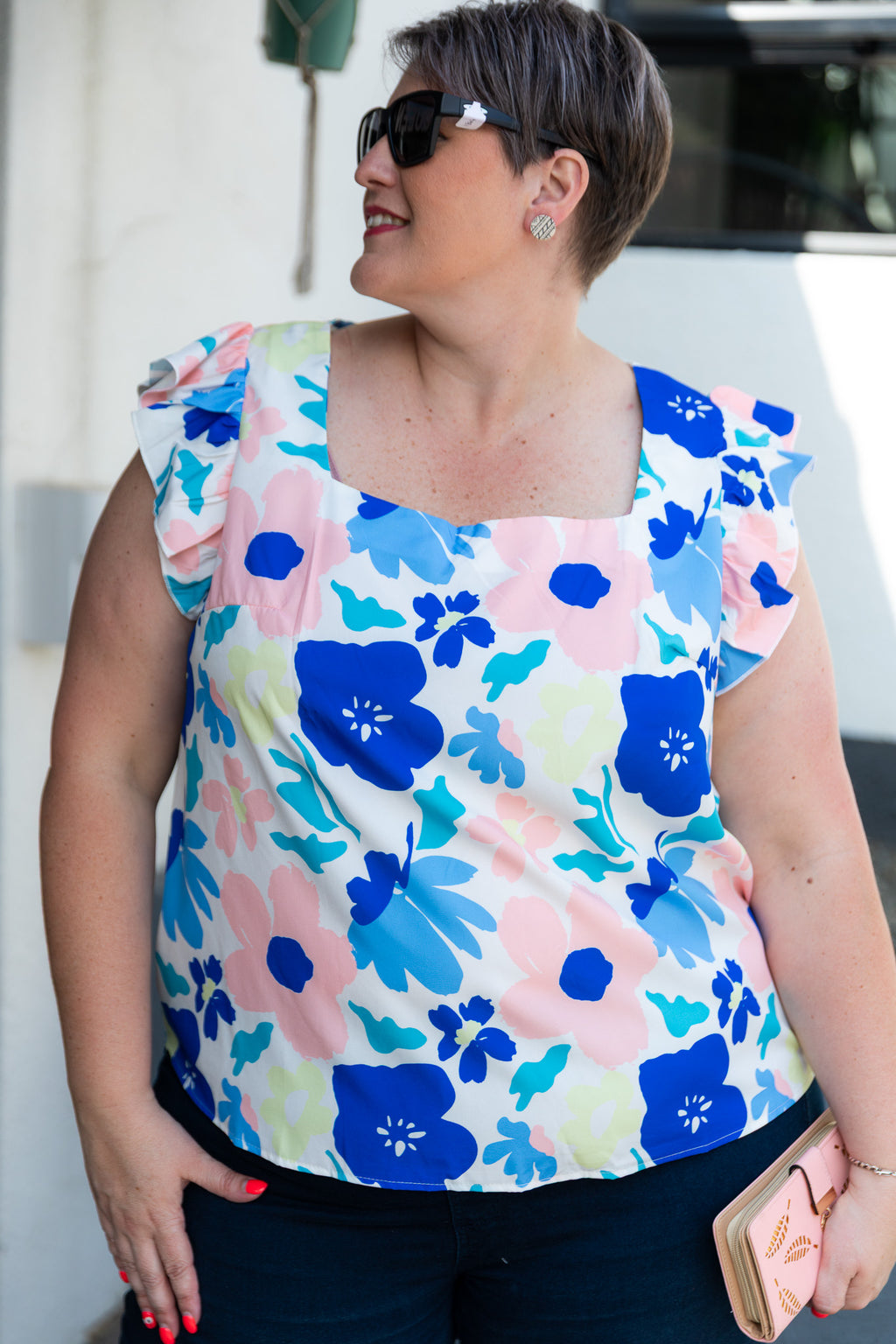 Boho Floral Square Neck Curve Top