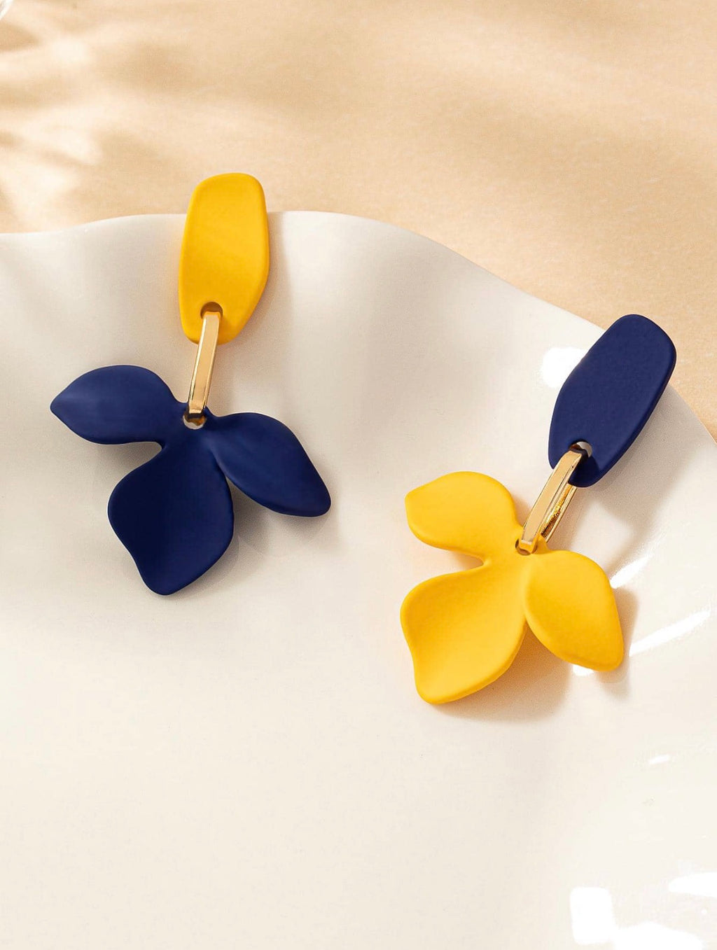 Navy & Mustard Floral Statement Earrings