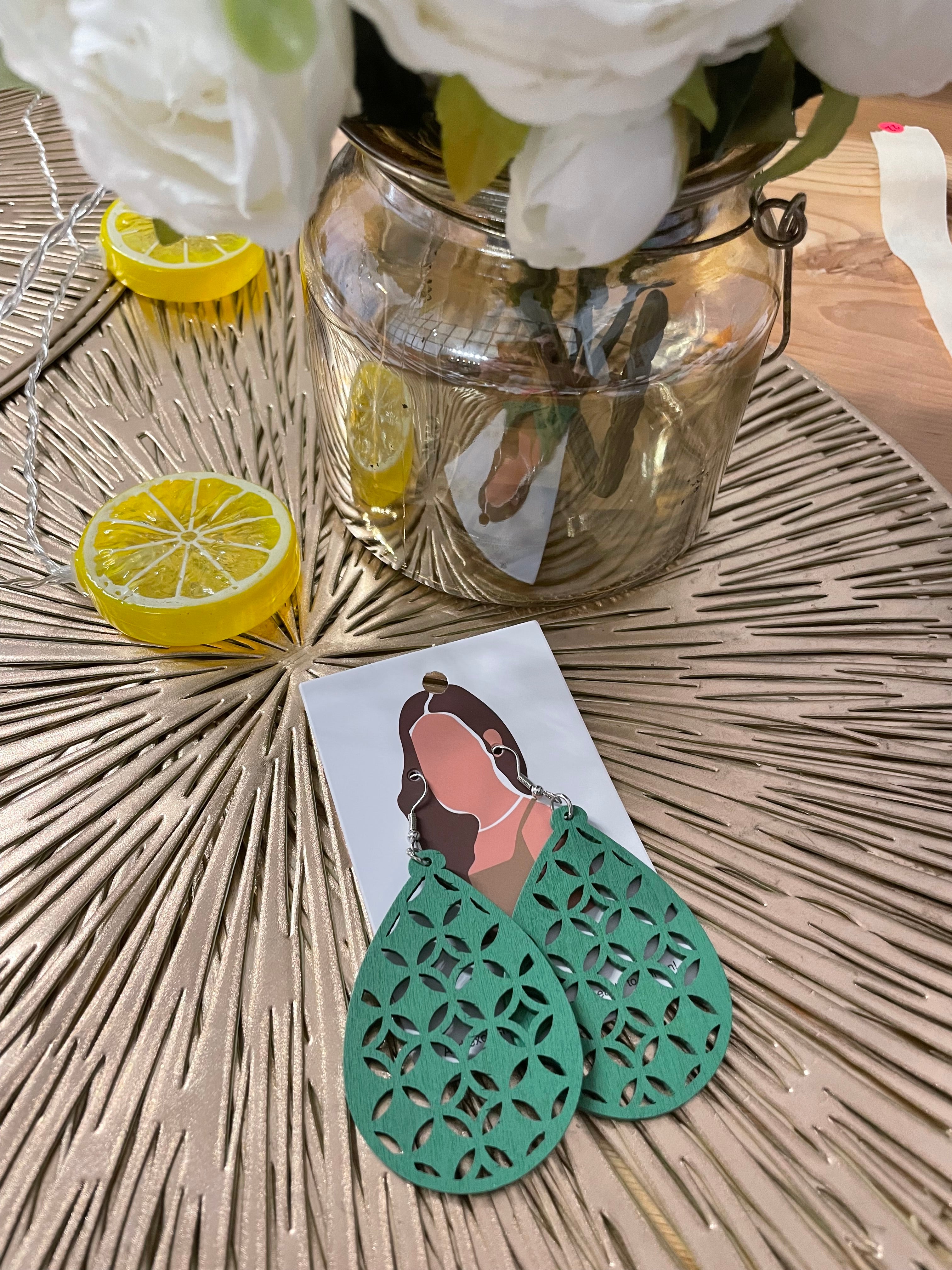 Tear Drop Wooden Painted Earrings