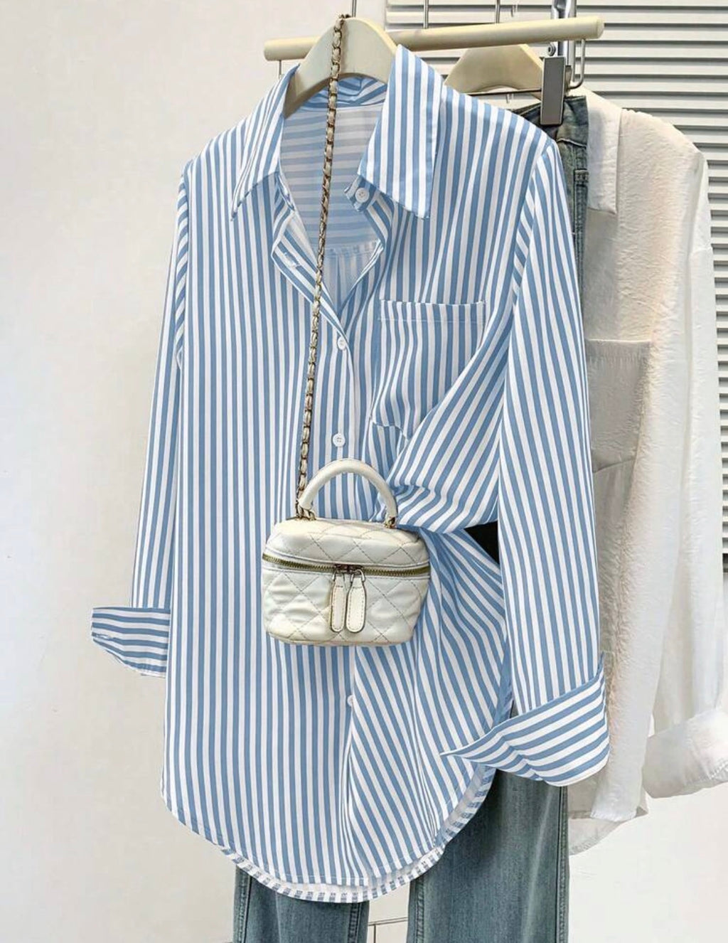 CURVE Blue and White Stripped Blouse