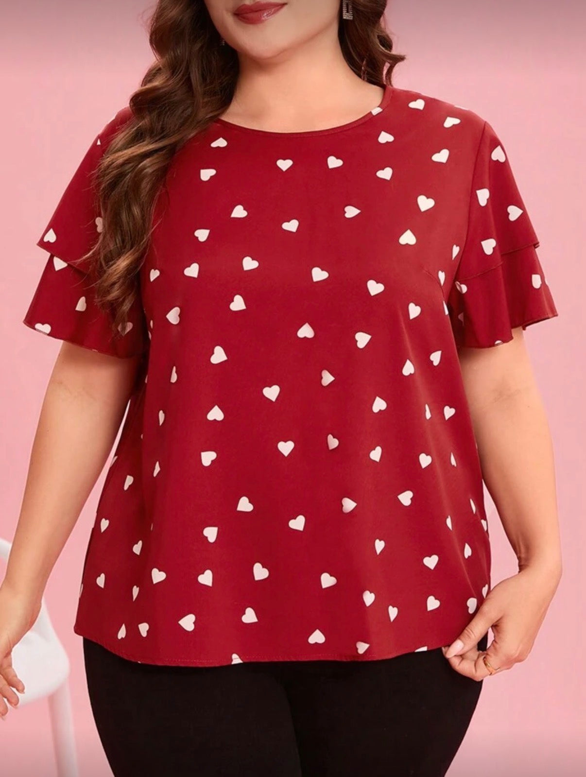 Butterfly Sleeve Heart Print Blouse
