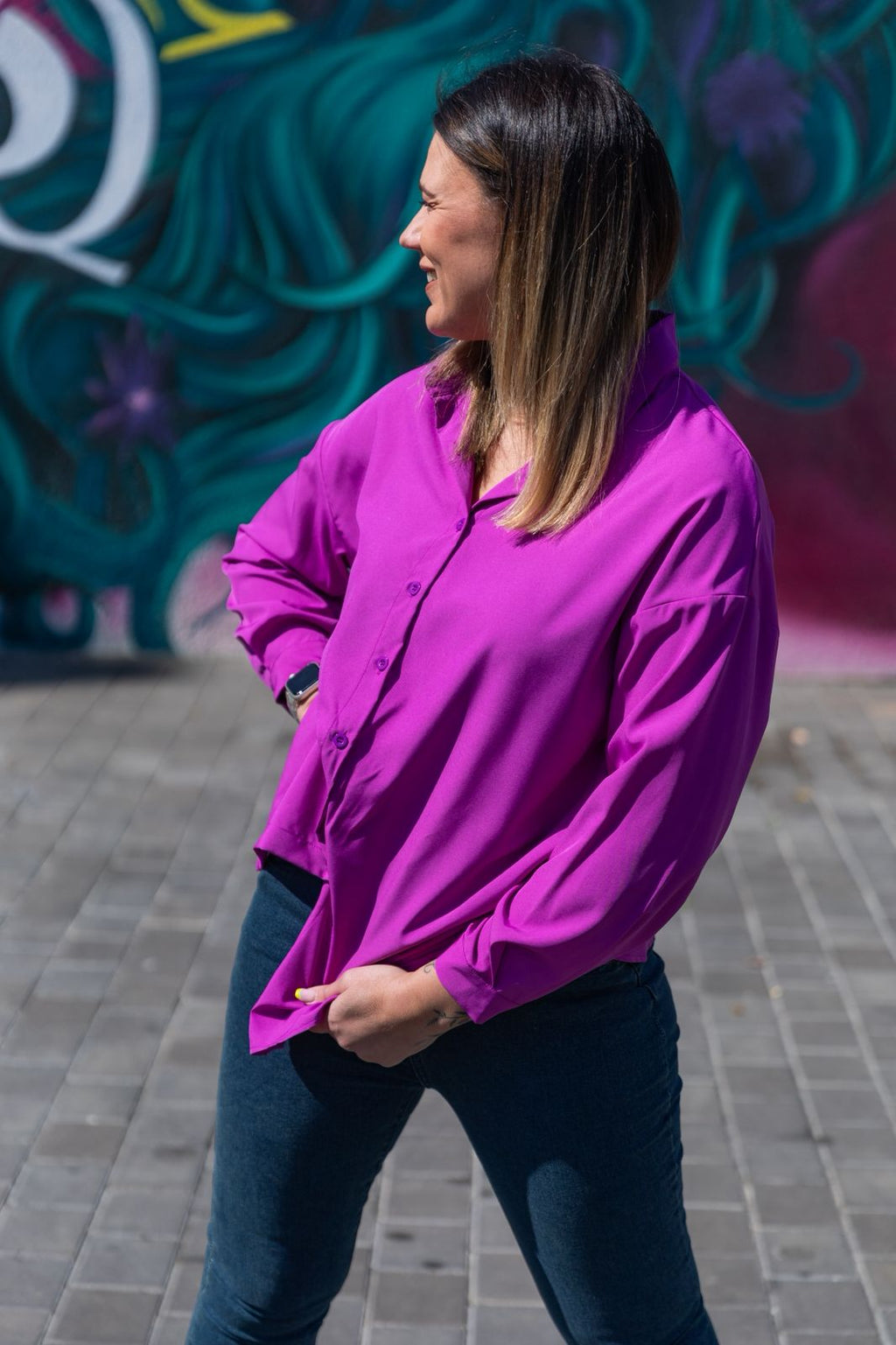 Electric Purple Collared Button-Up Shirt