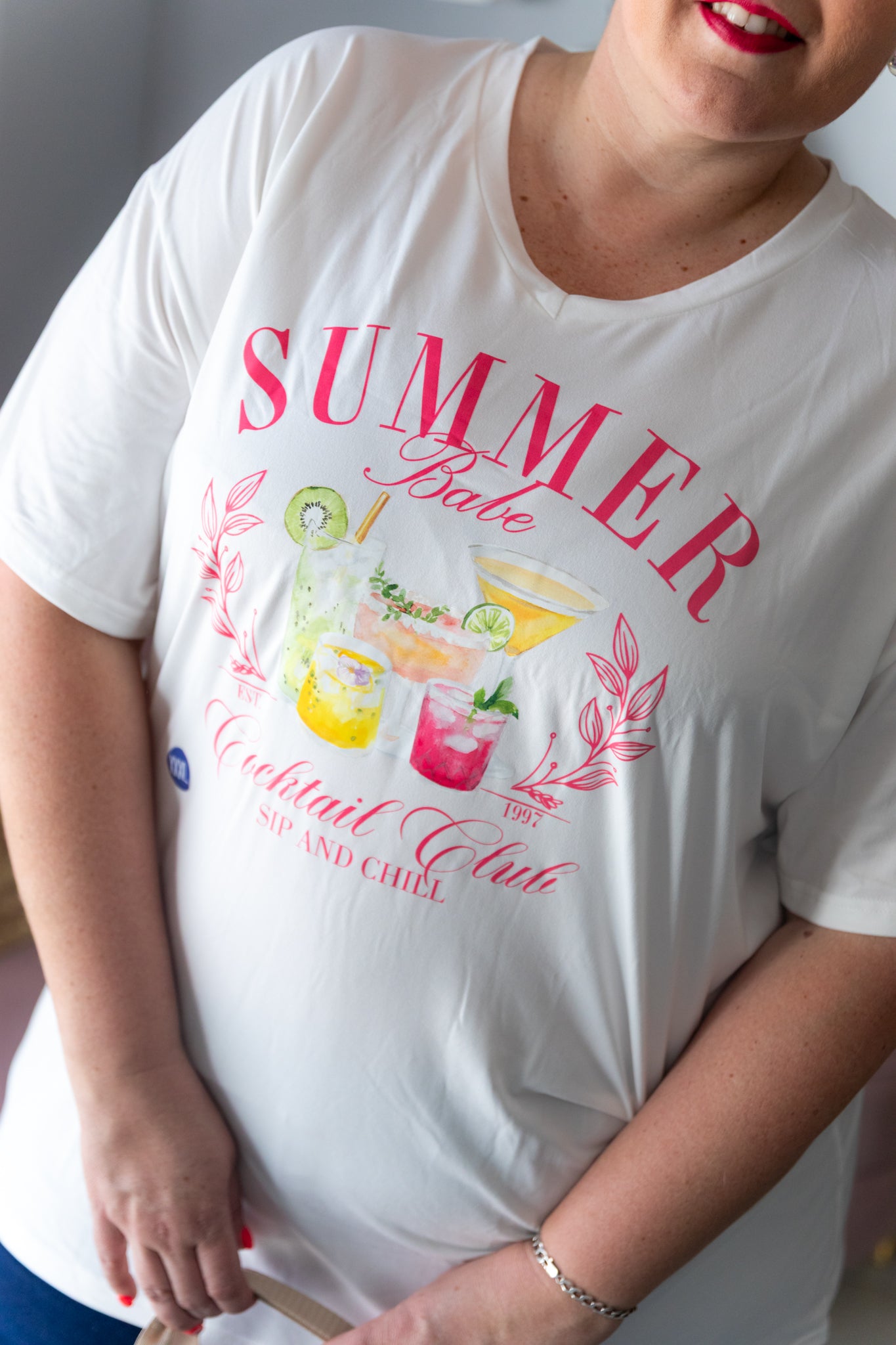 Curve Longline Cocktail Club Graphic V-Neck T-Shirt