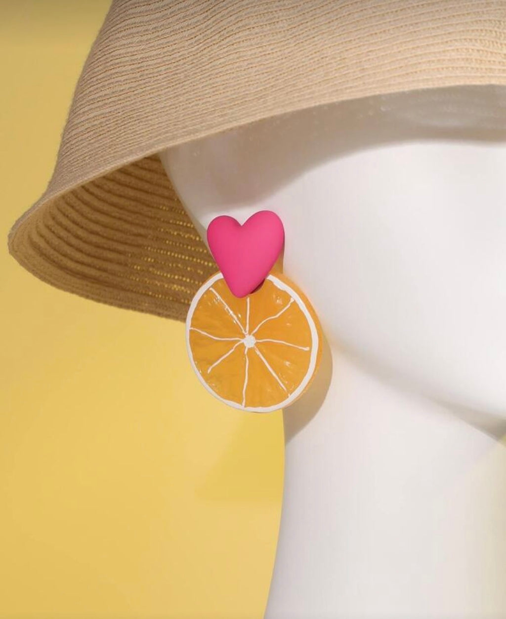 Heart & Citrus Stud Earrings – Pink/Orange