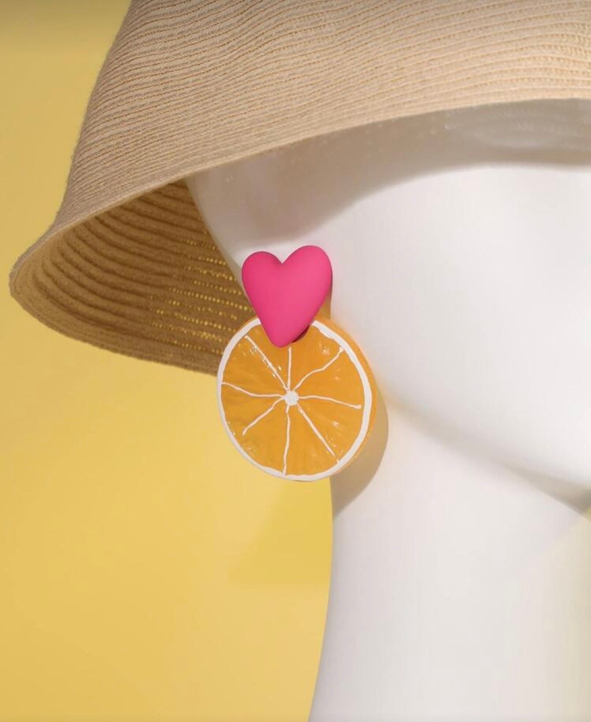 Heart & Citrus Stud Earrings – Pink/Orange
