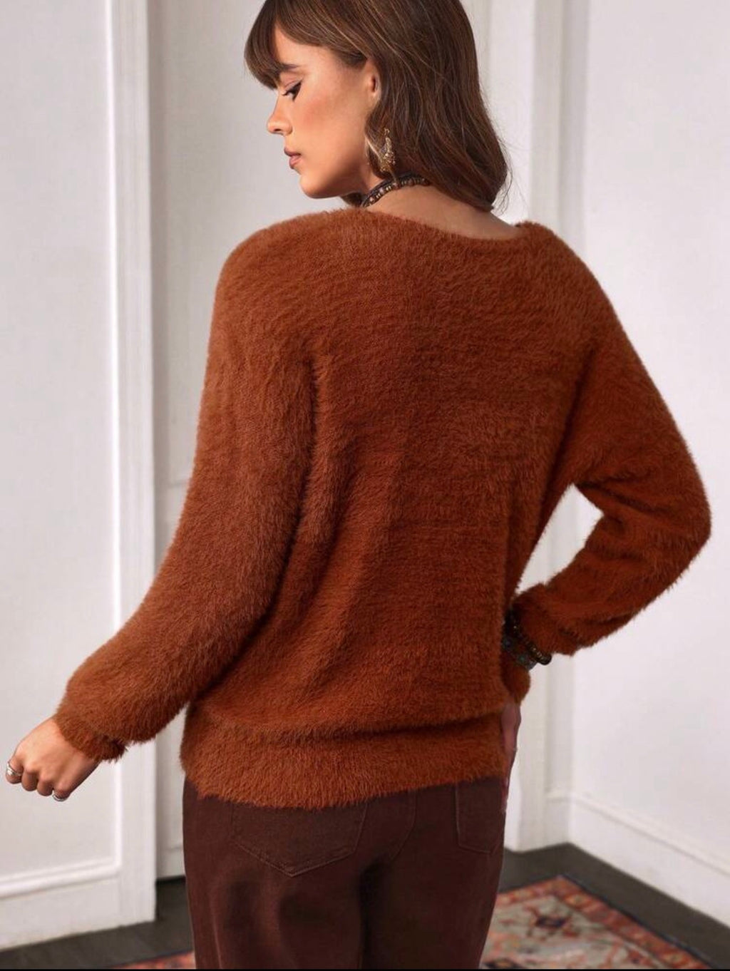 Burnt Orange Soft Knit V-Neck Pullover