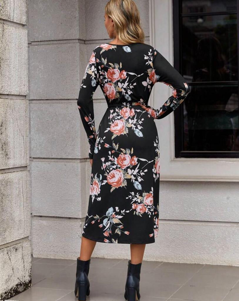 Long Sleeve Floral Print Dress (S5) (M1) (XL1)