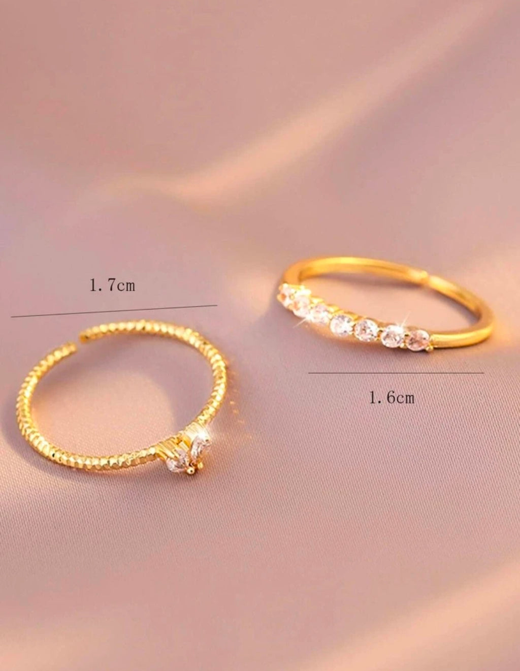 One Size Adjustable 2pcs/set Cubic Zirconia Decor Ring Copper Jewelry