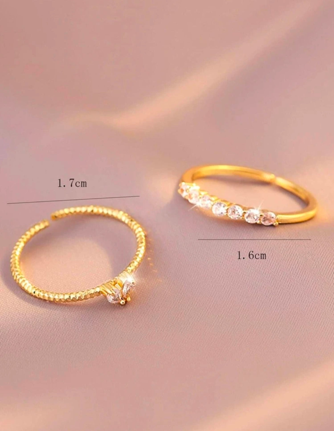 One Size Adjustable 2pcs/set Cubic Zirconia Decor Ring Copper Jewelry