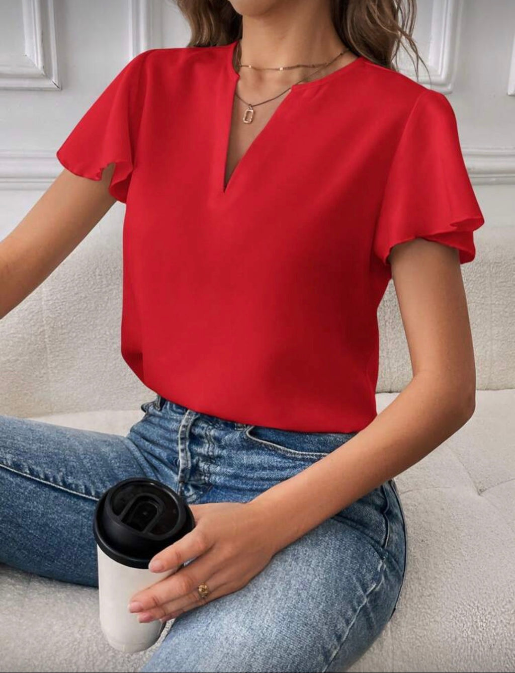 Red Butterfly Sleeve Blouse