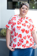 Red Heart Print Curve Tee
