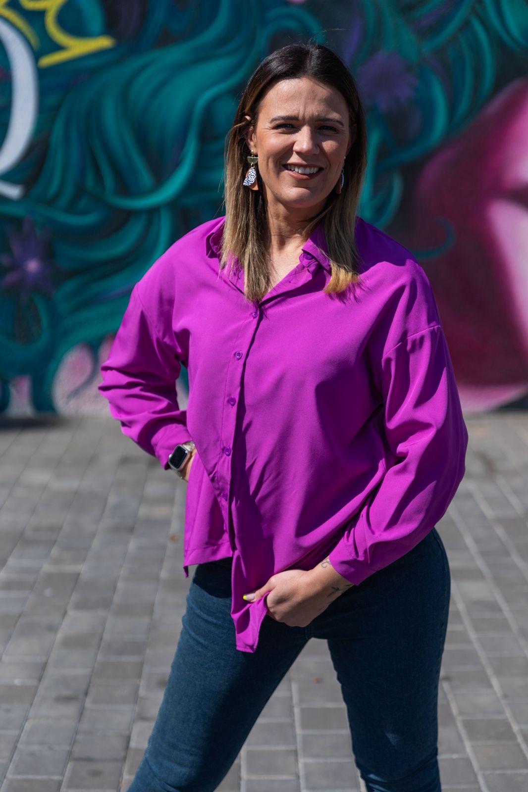 Electric Purple Collared Button-Up Shirt