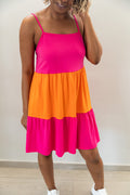 SHEIN VCAY Colorblock Ruffle Hem Cami Dress