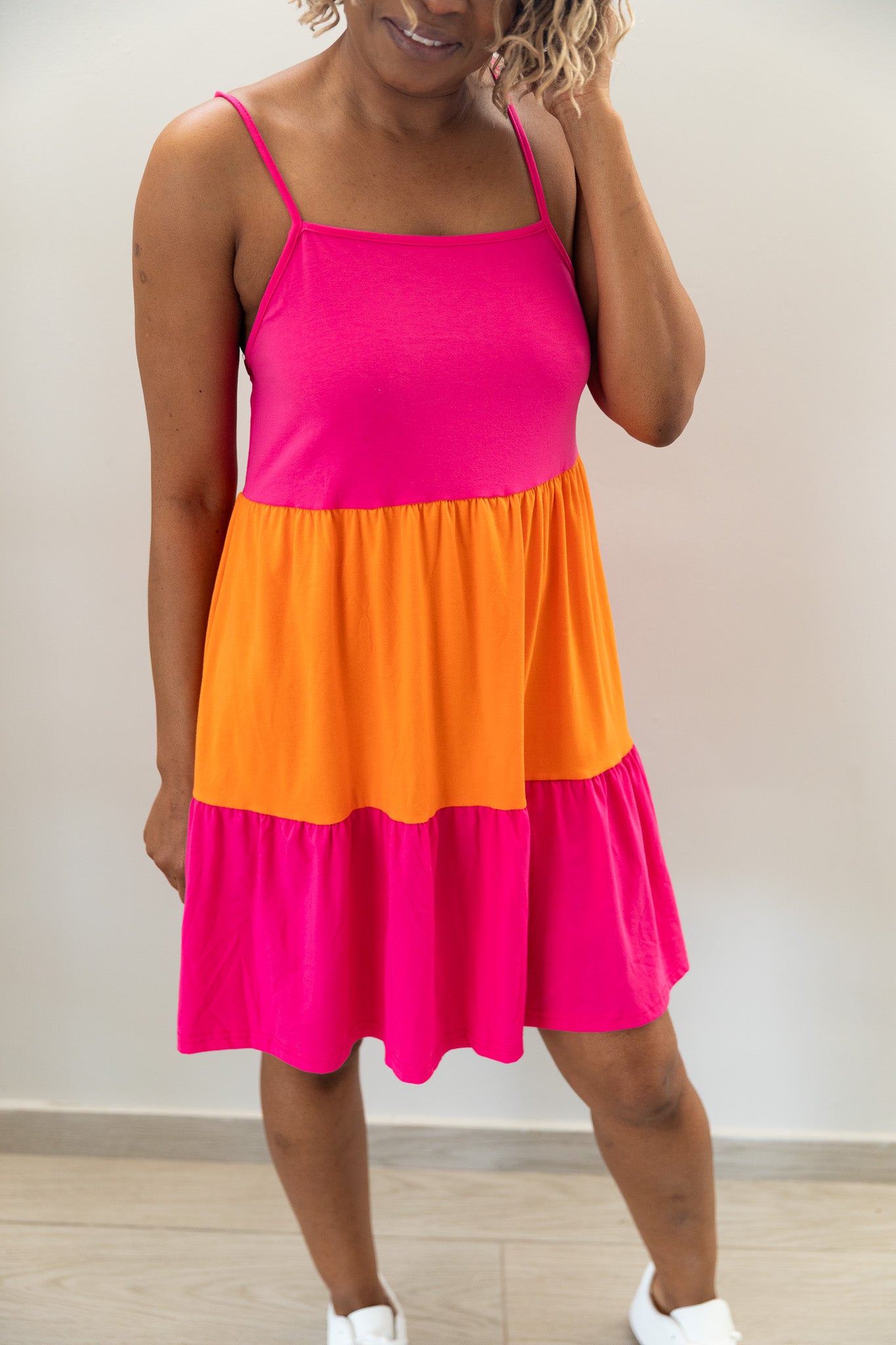 SHEIN VCAY Colorblock Ruffle Hem Cami Dress