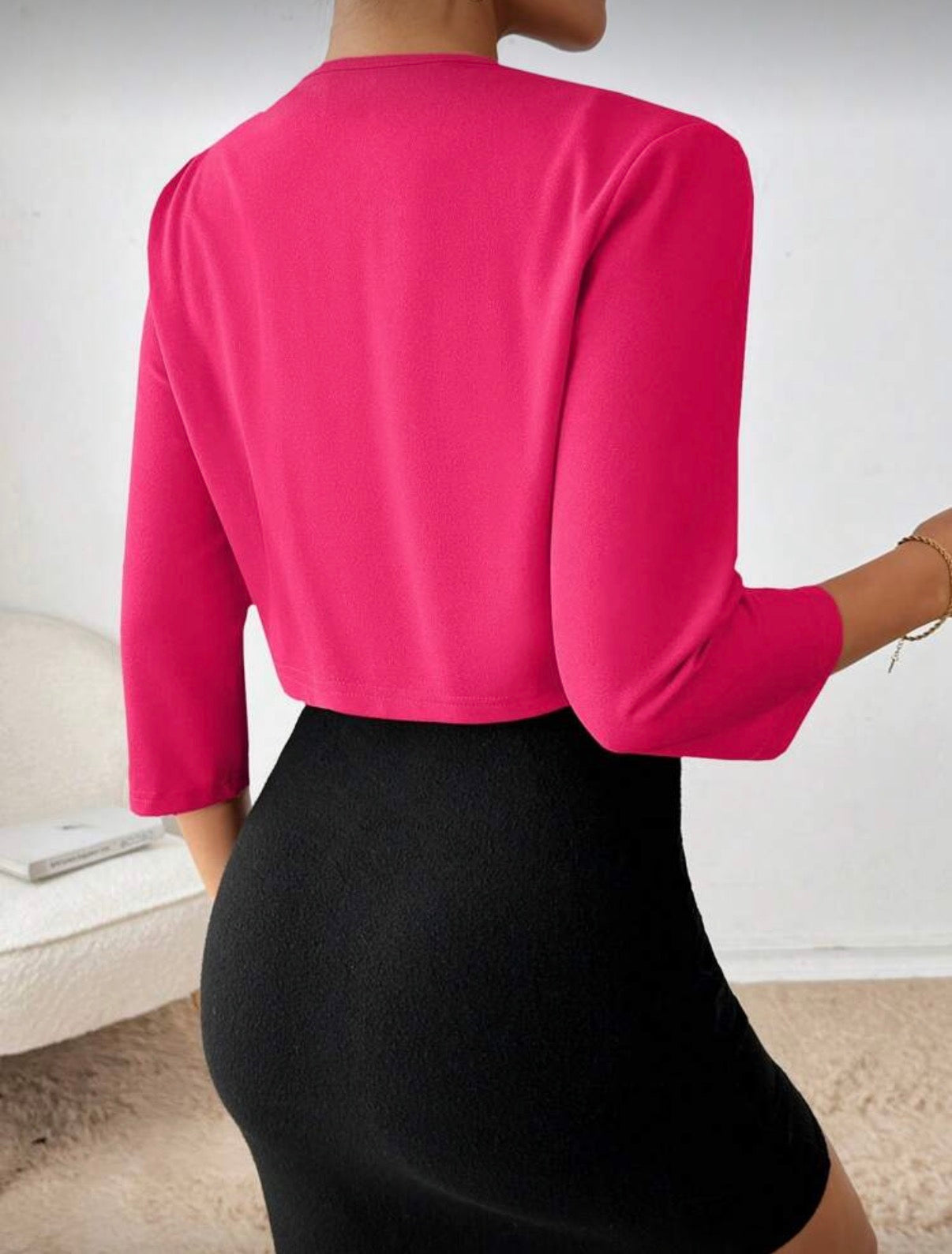 Hot Pink Cropped Pleated Blazer