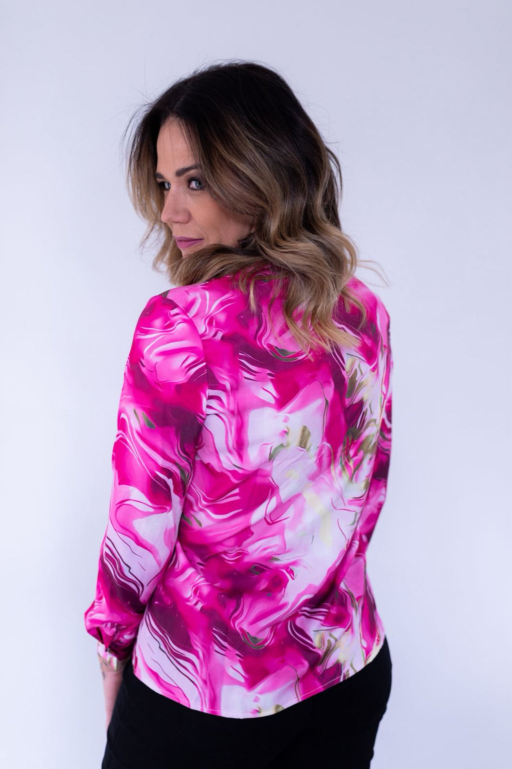 Pink Marble Long Sleeve Blouse
