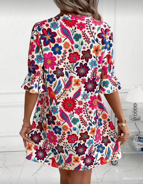 3/4 sleeve Allover Print Dress