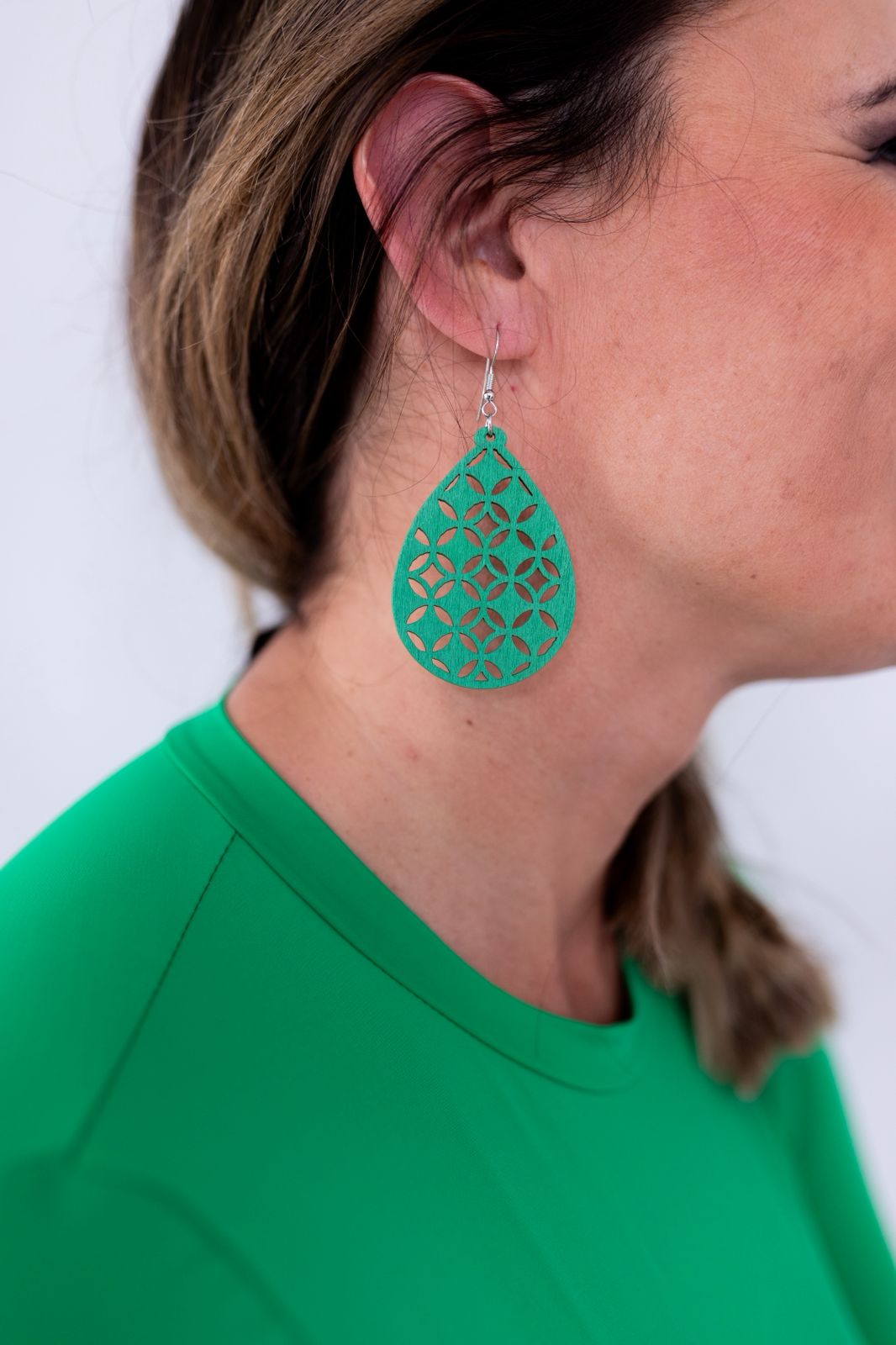 Tear Drop Wooden Painted Earrings