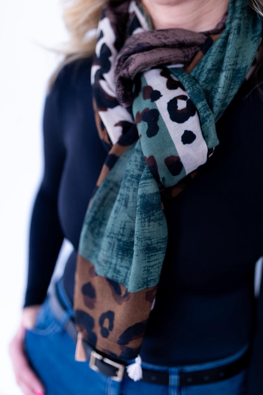 Leopard and Green Scarf