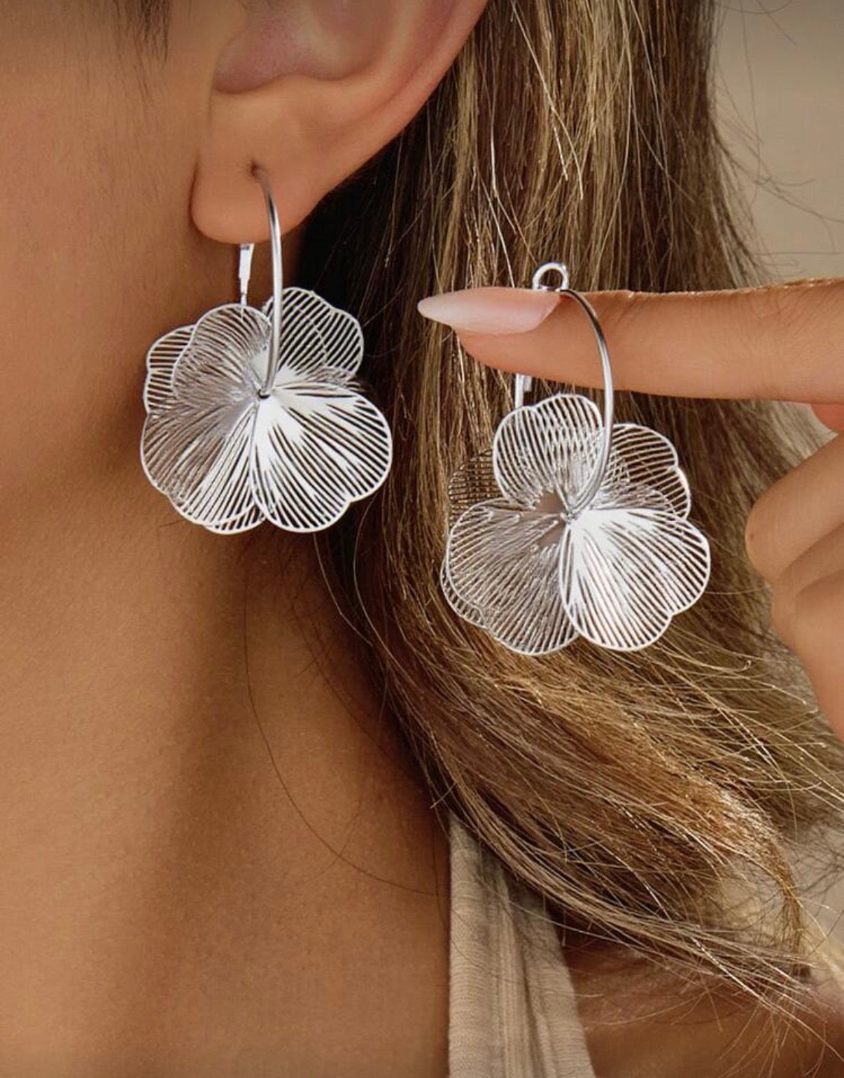 Silver Floral Hoop Earrings