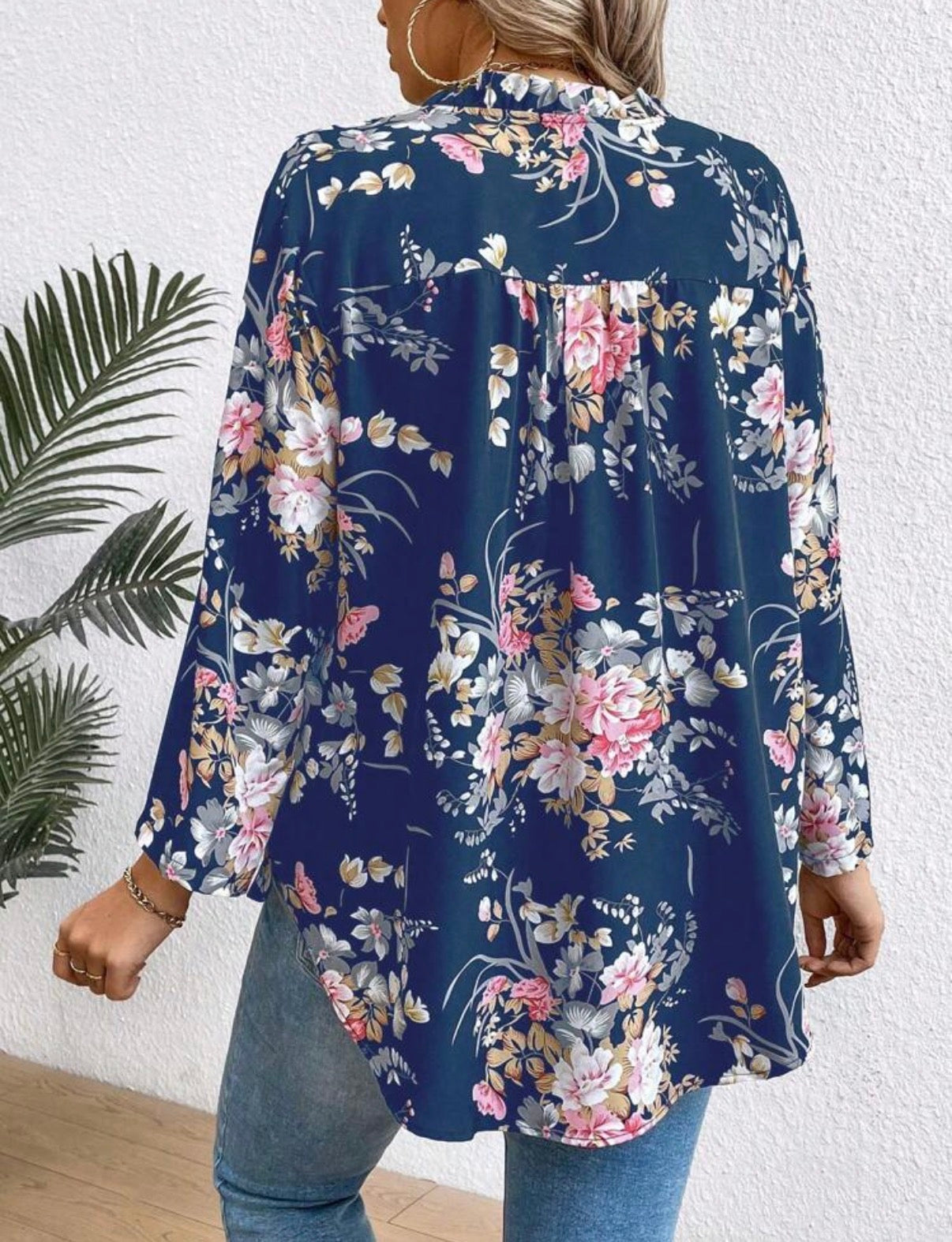 CURVE Blue Floral Boho Blouse