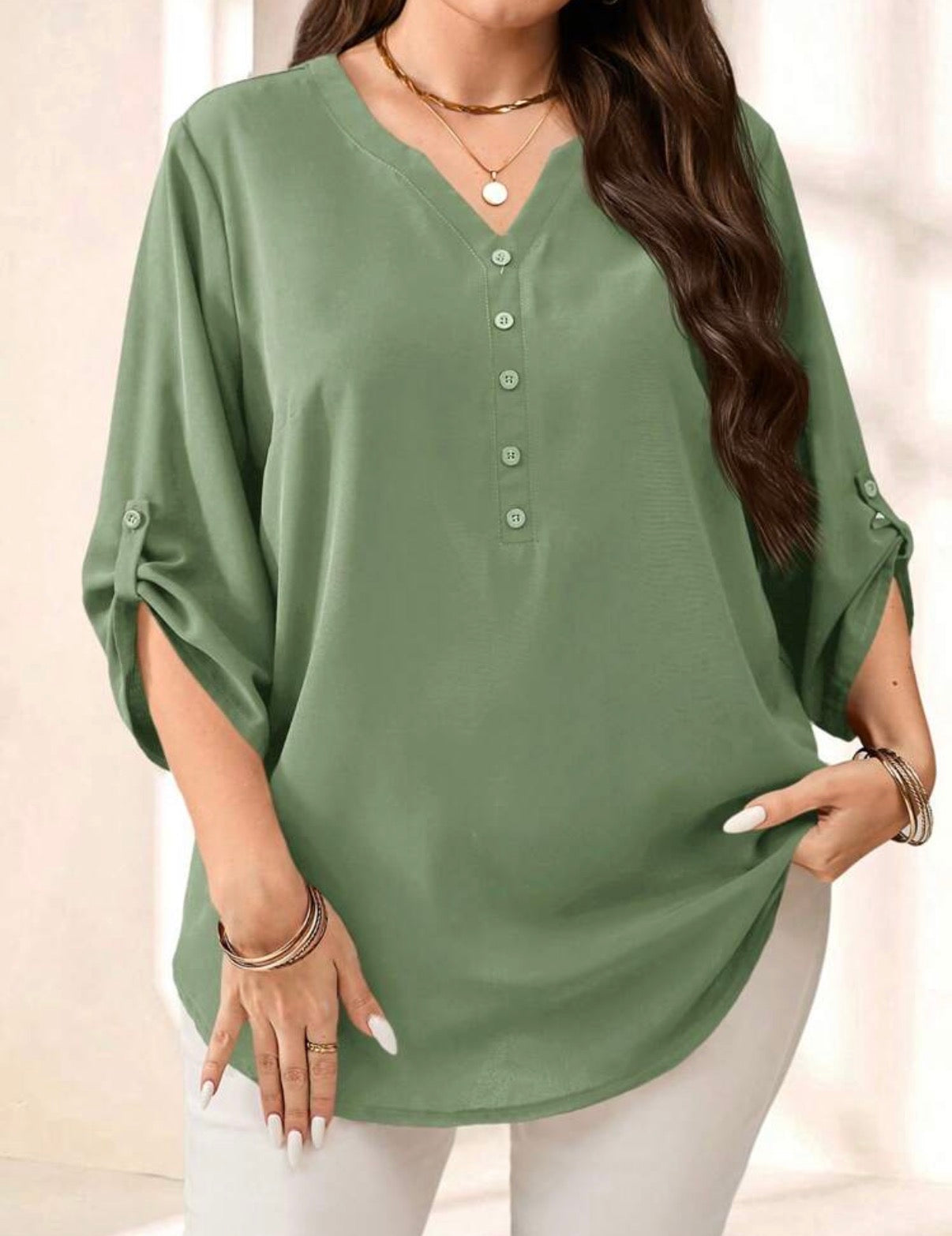 CURVE Mint Green Henley Blouse