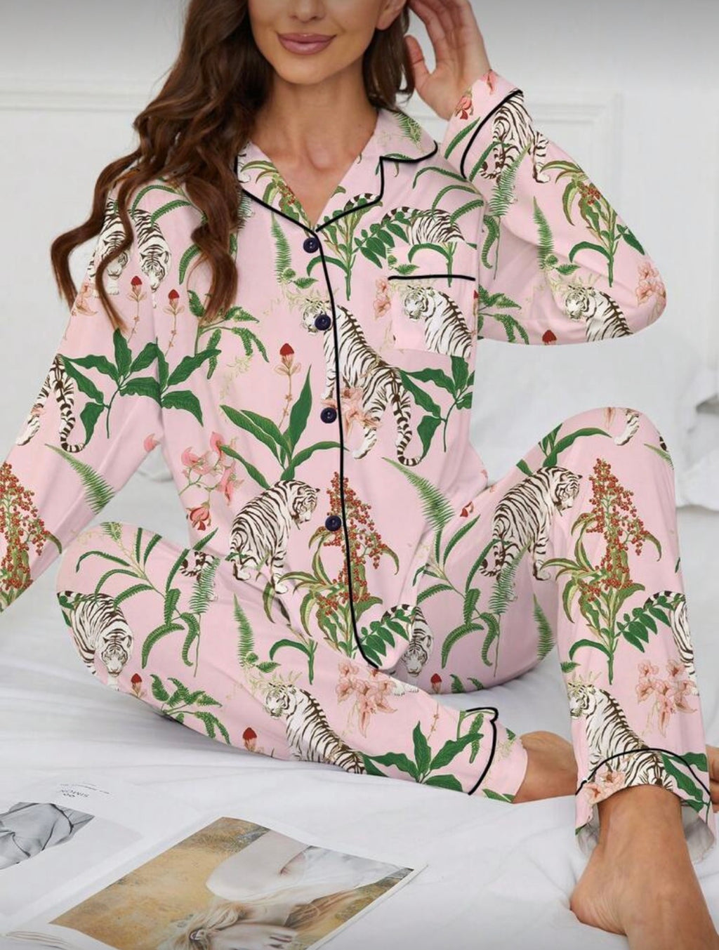Tiger Print Long Sleeve Pajama Set