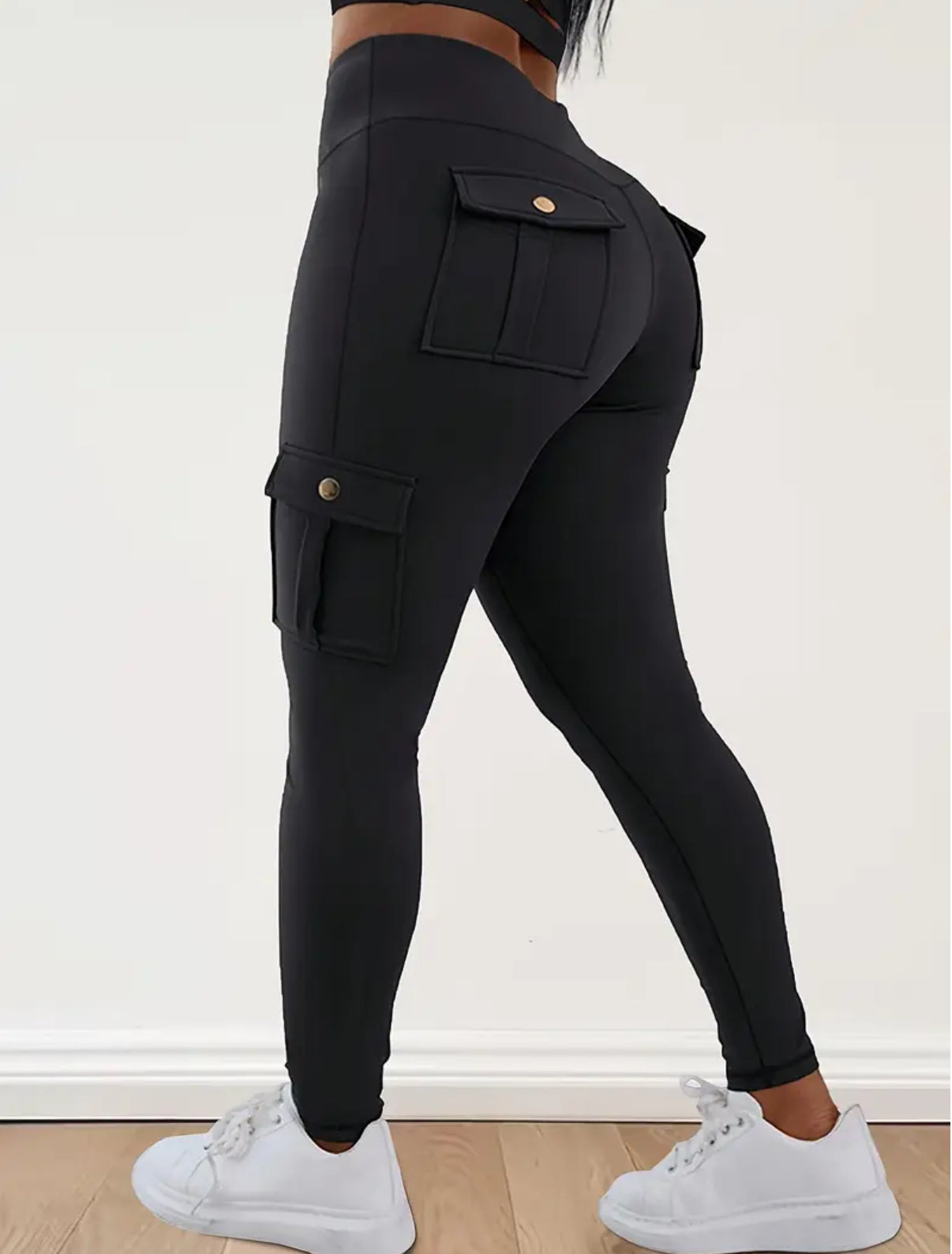 High Waisted Pocketed Cargo Tights (Curve)