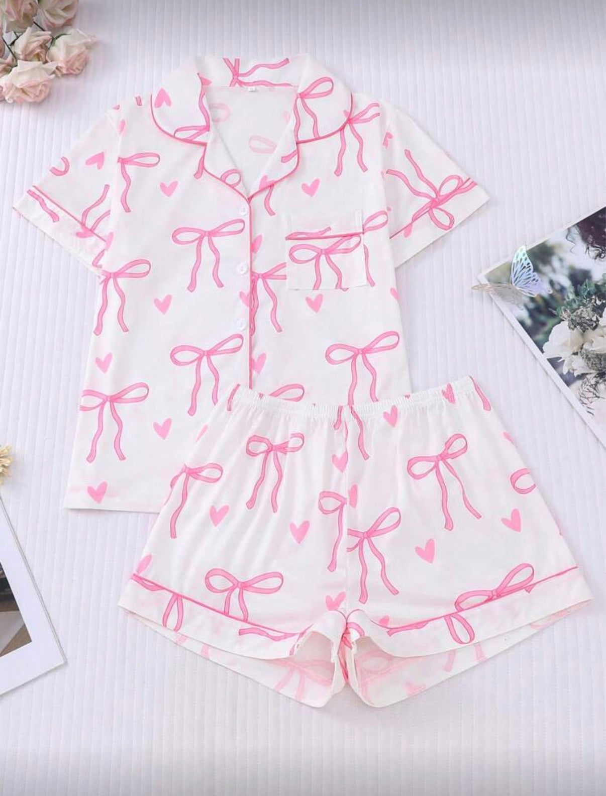 Bow Print Short Pajama Set