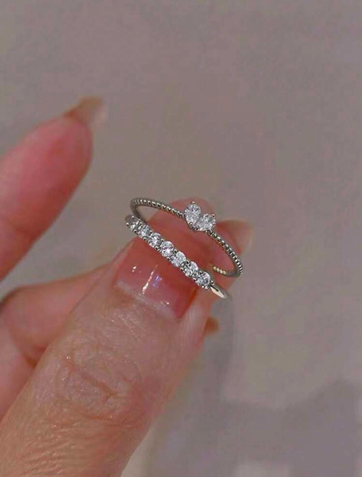 One Size Adjustable 2pcs/set Cubic Zirconia Decor Ring Copper Jewelry