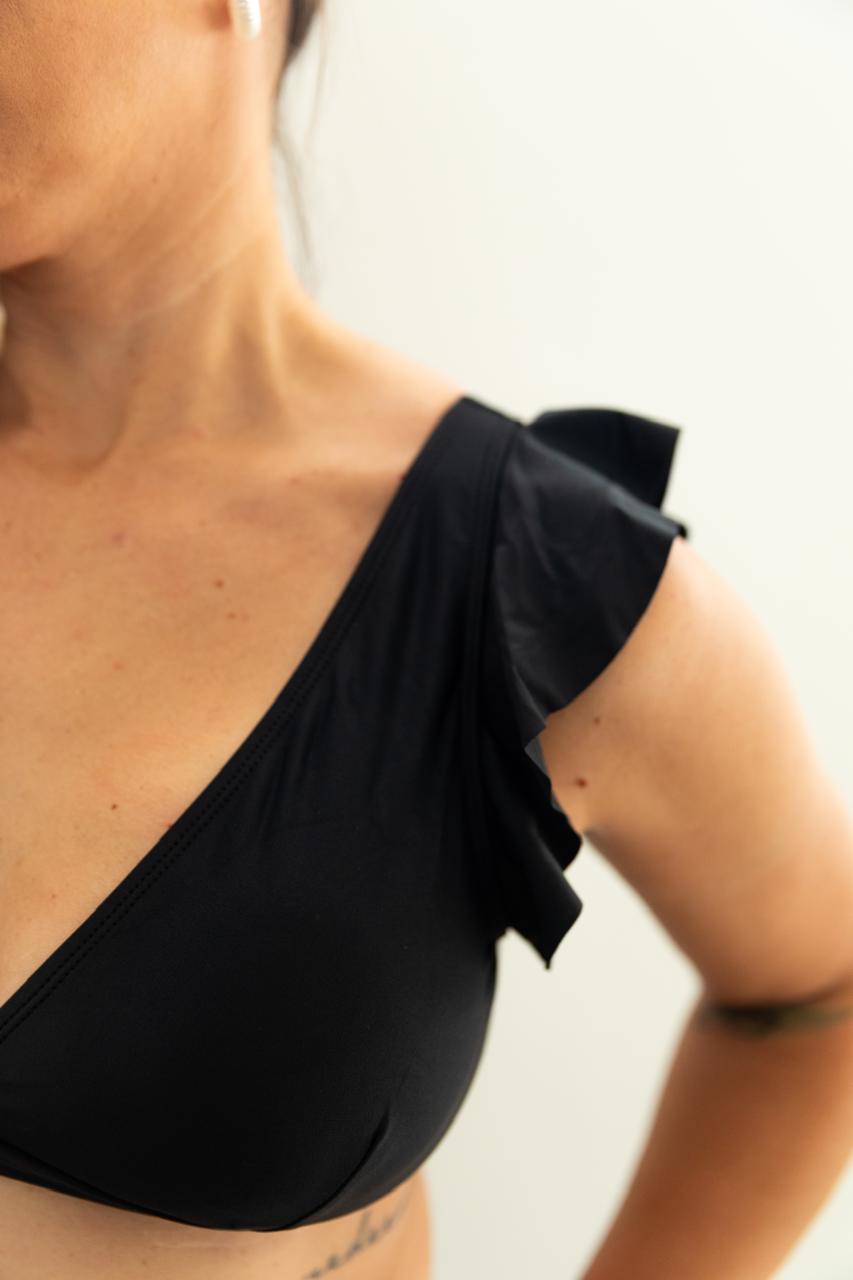 Classic Black Ruffle Bikini Set (Wrap Sold Separately)