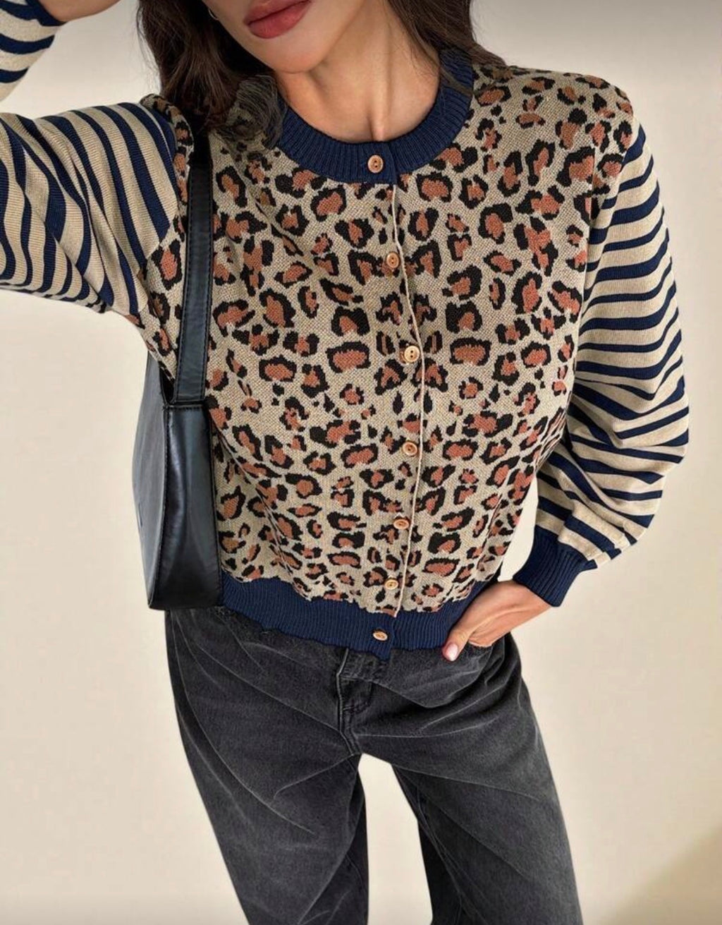 Leopard & Stripe Button Knit