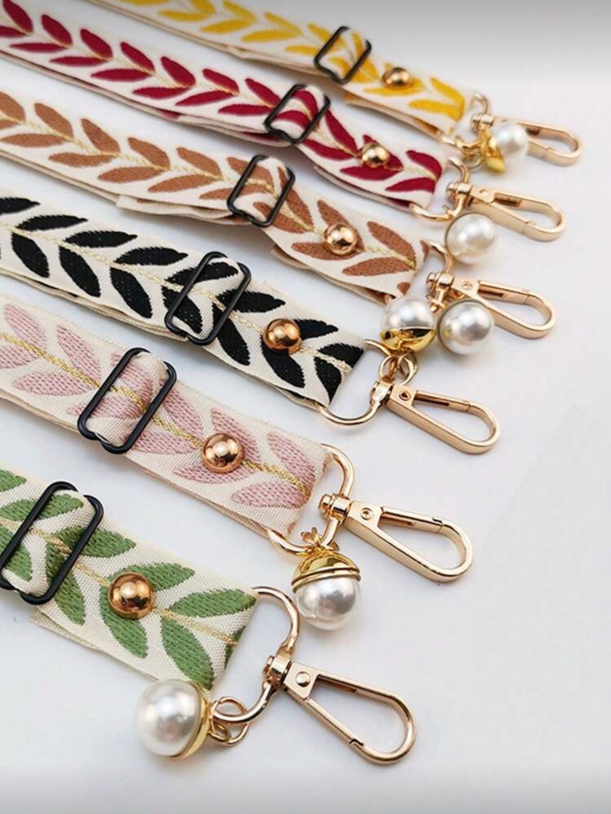 Adjustable Long Crossbody Phone Lanyard Strap With Wide Fabric Faux Pearl Pendant