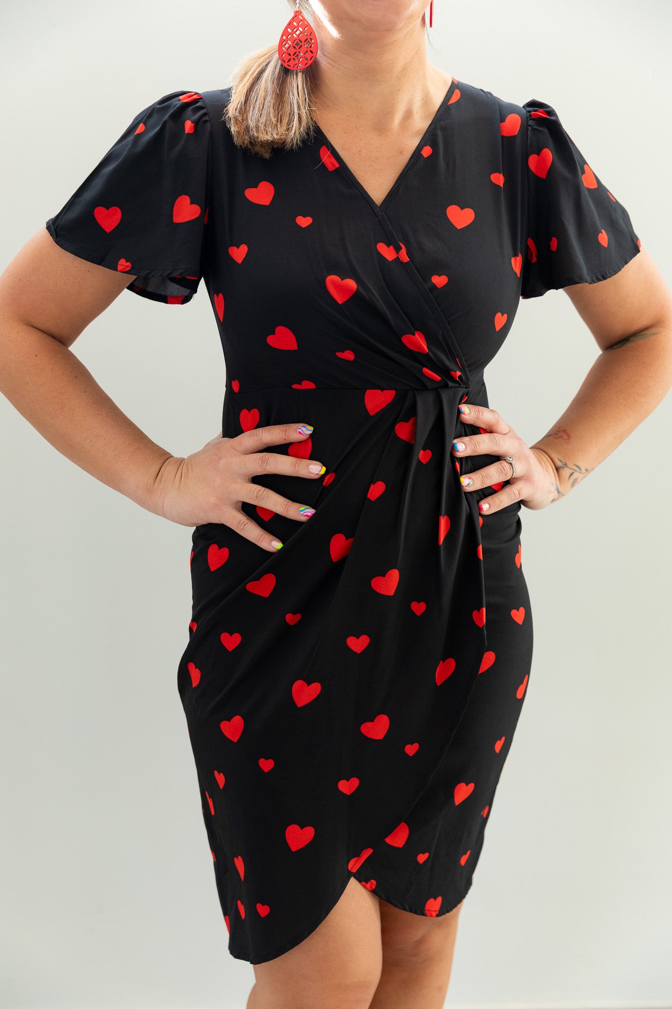 Valentines Day SHEIN Clasi Ladies' Heart Pattern Wrap Neckline Dress