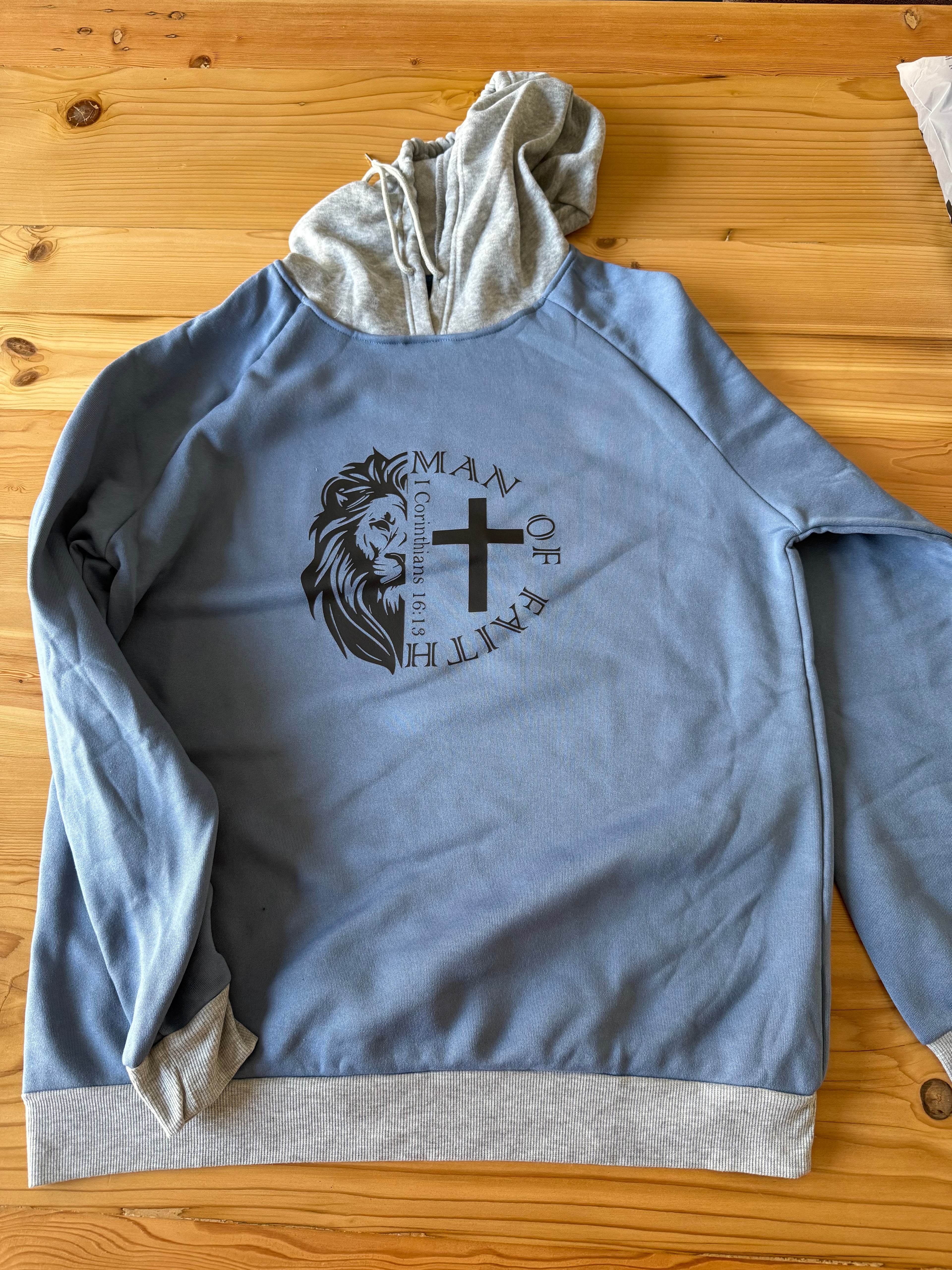 Man of Faith Thermal Lined Blue and Grey Hoodie