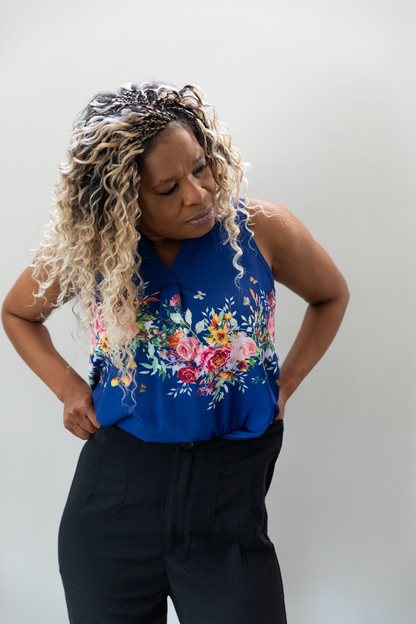 Blue SHEIN Clasi Women Casual Floral Print Camisole Vest, Suitable For Summer