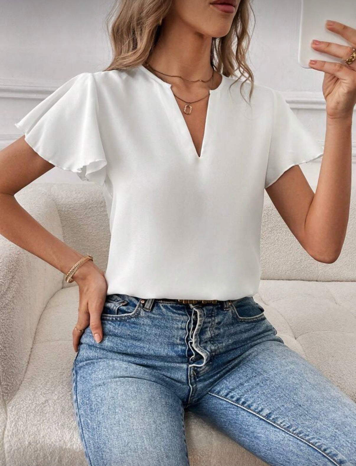 Butterfly Sleeve White Blouse