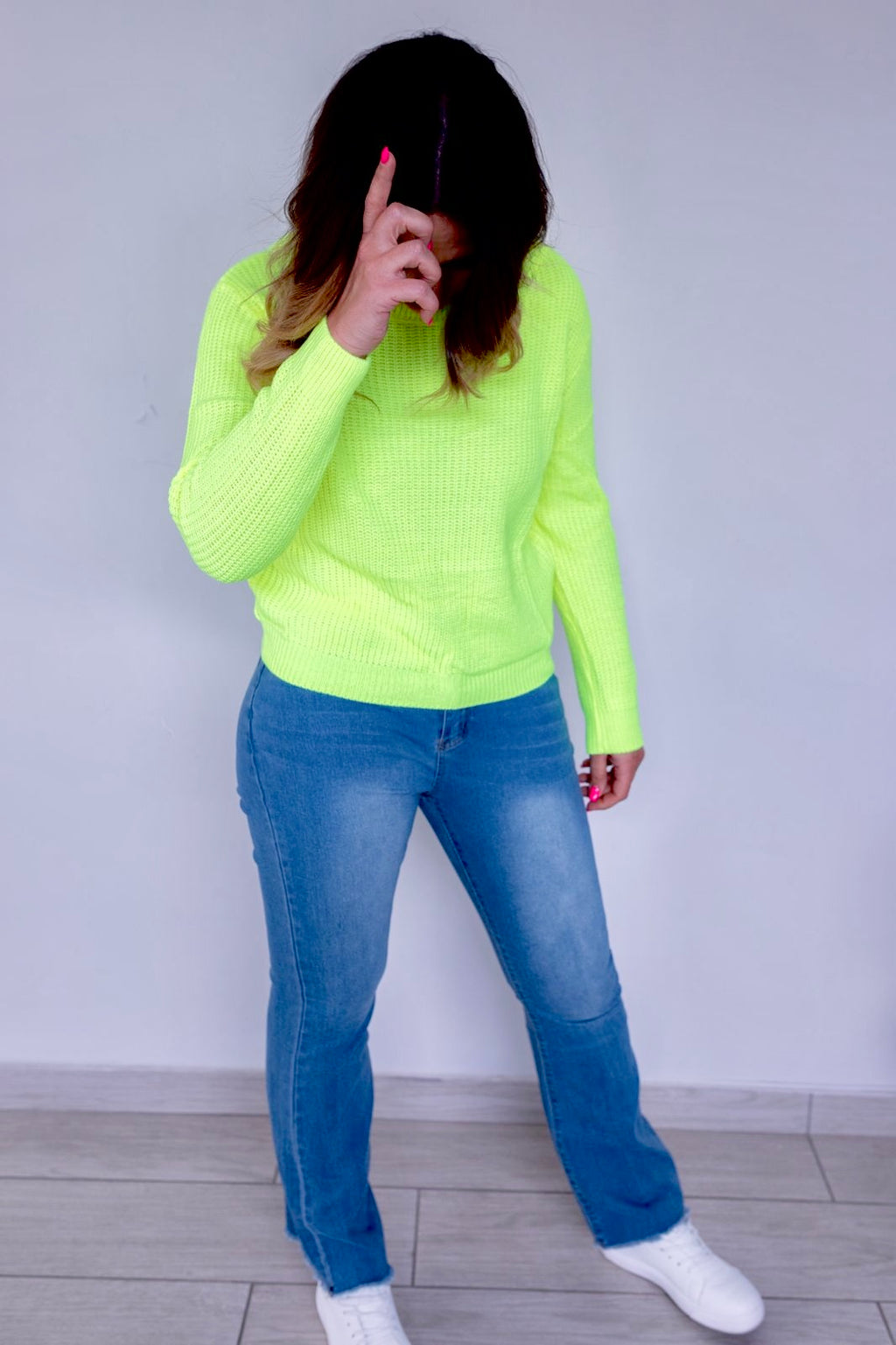 Neon Lime Green Ribbed Knit Sweater