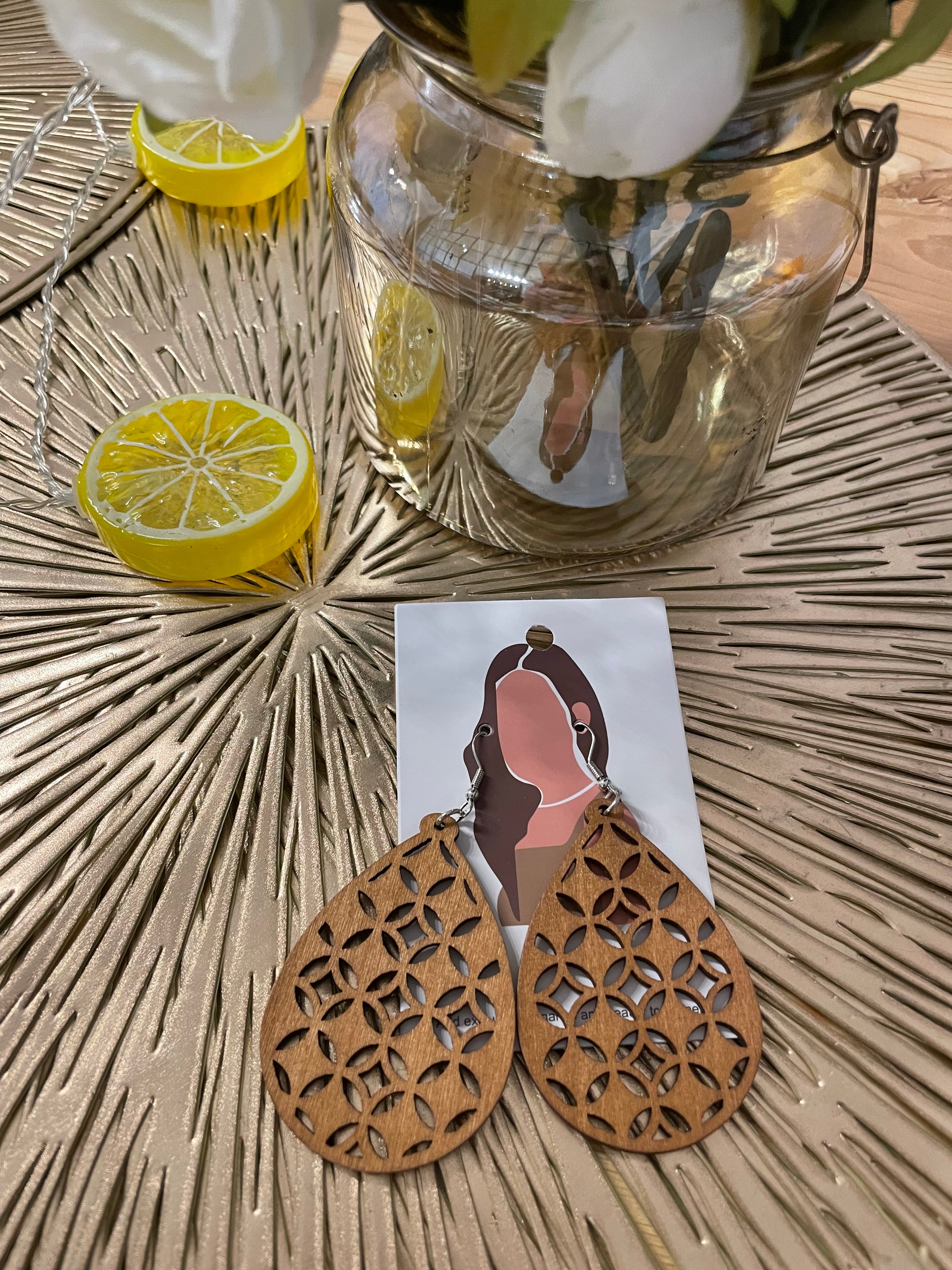 Tear Drop Wooden Painted Earrings