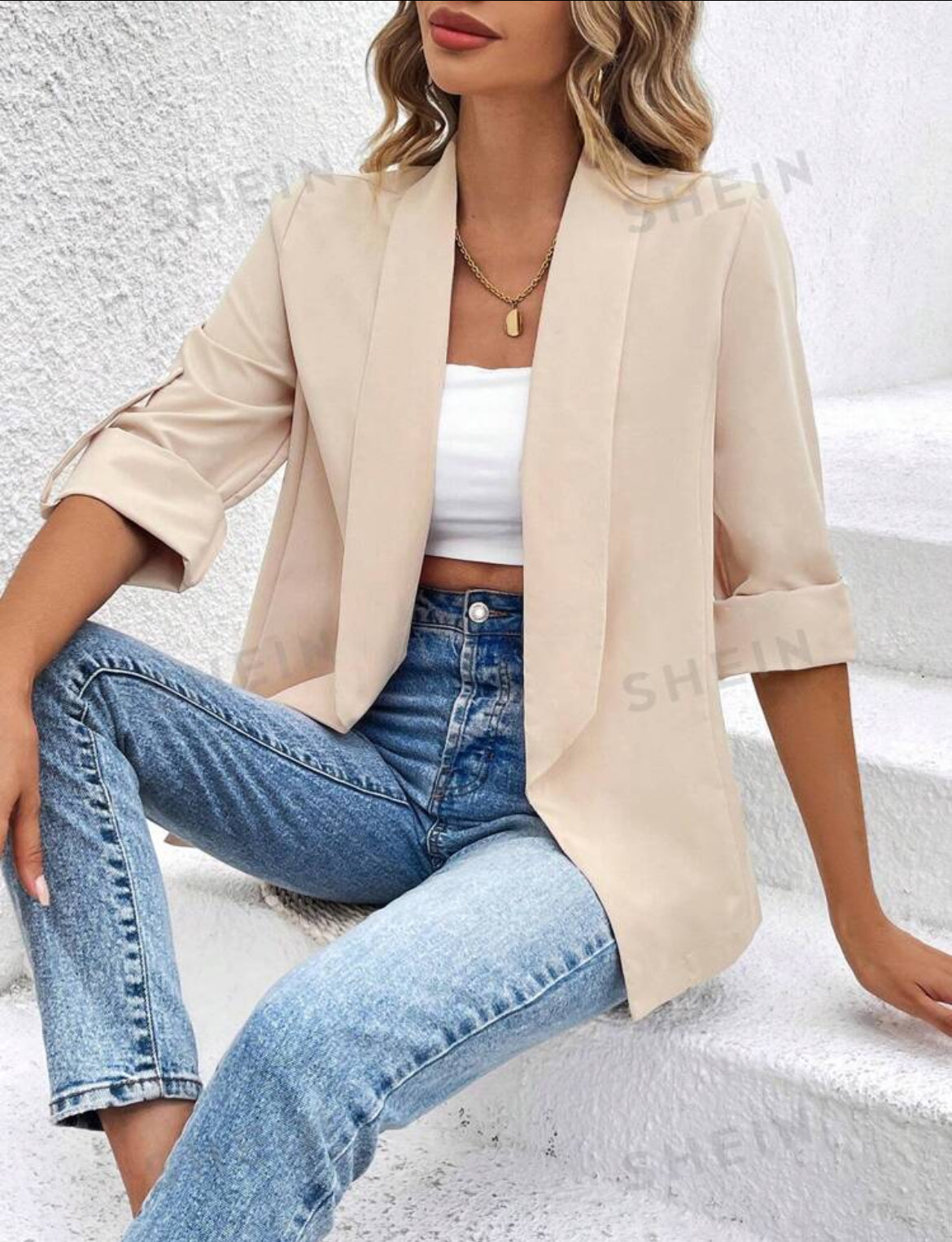 SHEIN Essnce Women Plain Simple Daily Blazer Jacket