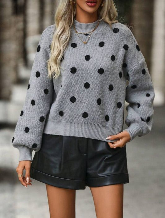 Grey Polka Dot Knit Sweater by EMERY ROSE