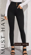 Black High Waist Button Up Front Slim Fit Pants