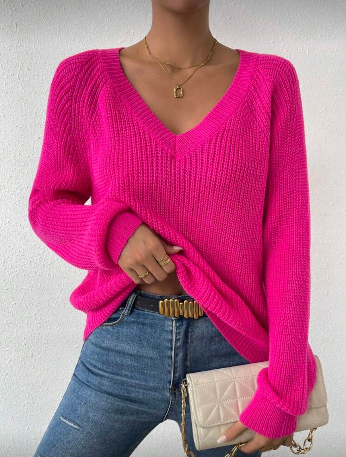 Hot Pink V Neck Jersey